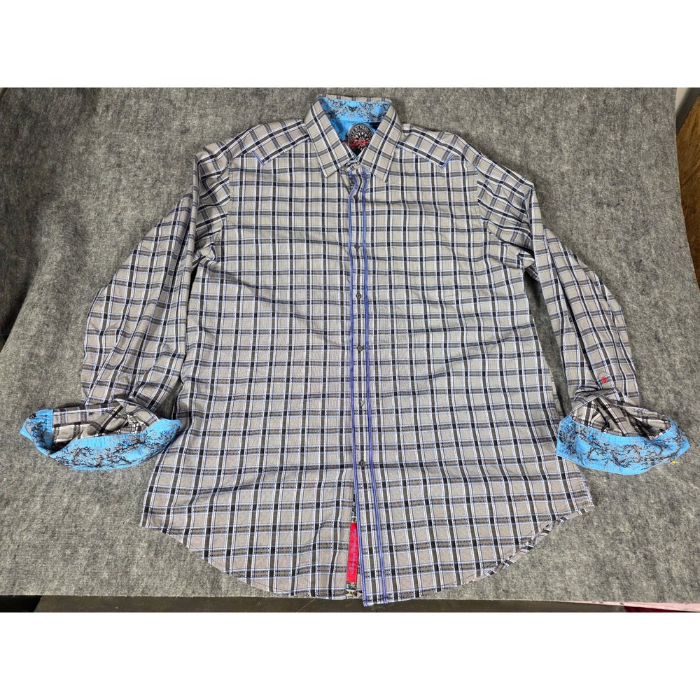 Robert Graham Shirt Mens 2XLT Plaid Long Sleeve Button Flip Cuff Ville De Paris